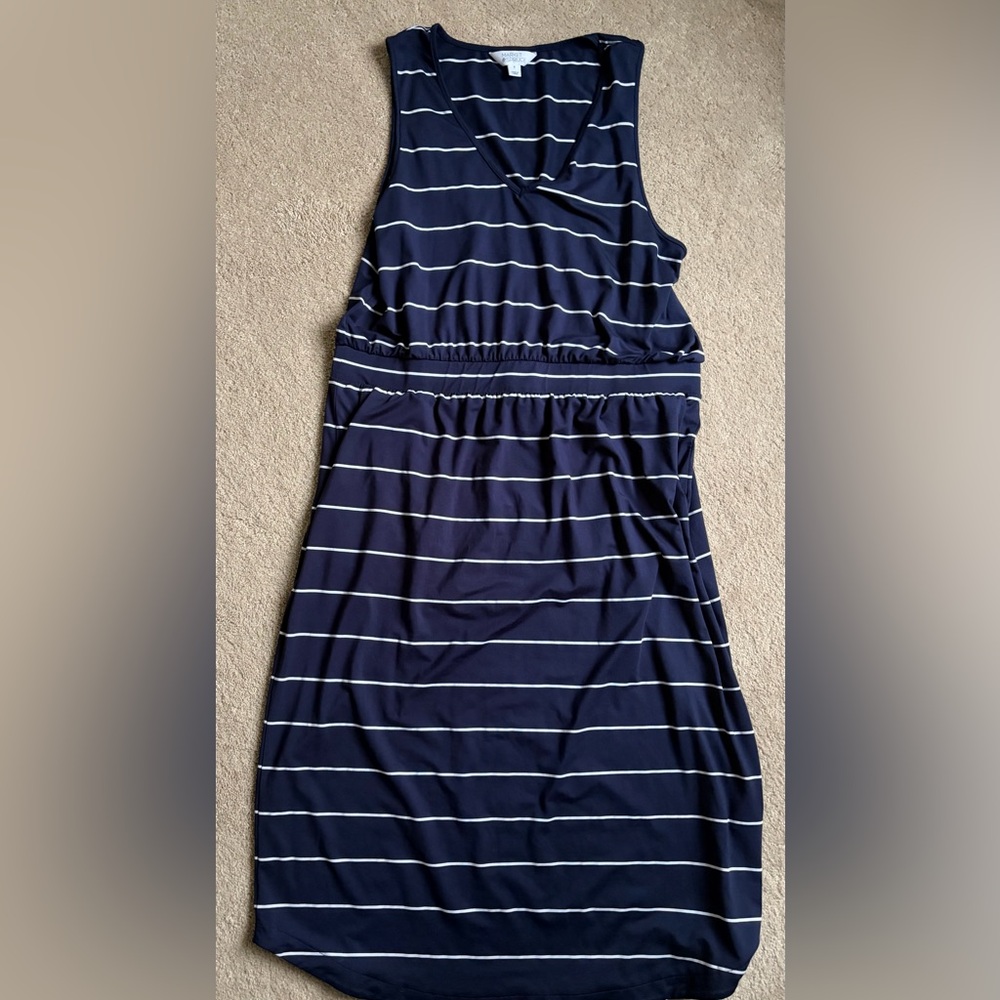 Market & Spruce Navy and White Striped Sleeveless Midi Dress